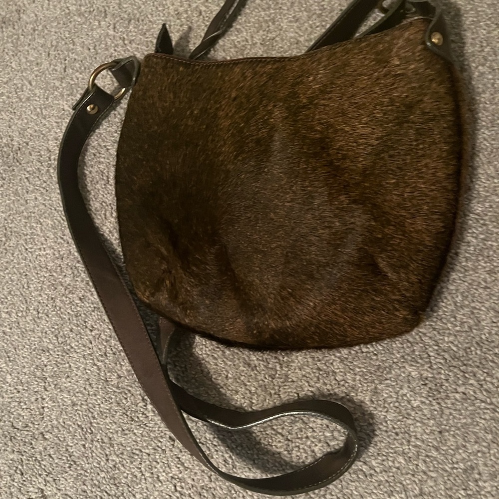 EUC Maurizio taiuti leather crossbody purse pony hair brown.